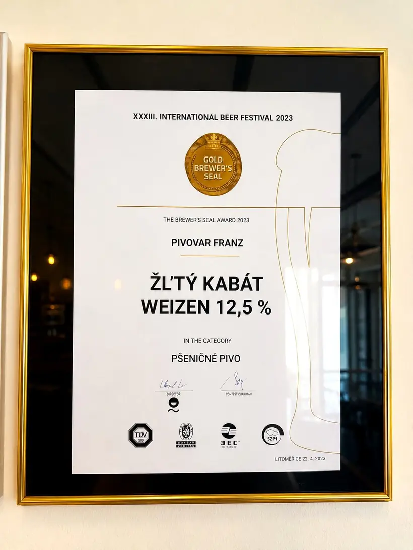 Diplom Gold Brewer's Seal 2023 pre Žltý Kabát